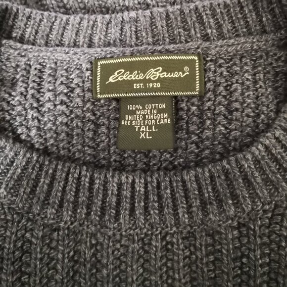 NWOT Eddie Bauer 100% Cotton Crew Neck Sweater Charcoal Gray Size XL Tall - Picture 3 of 6